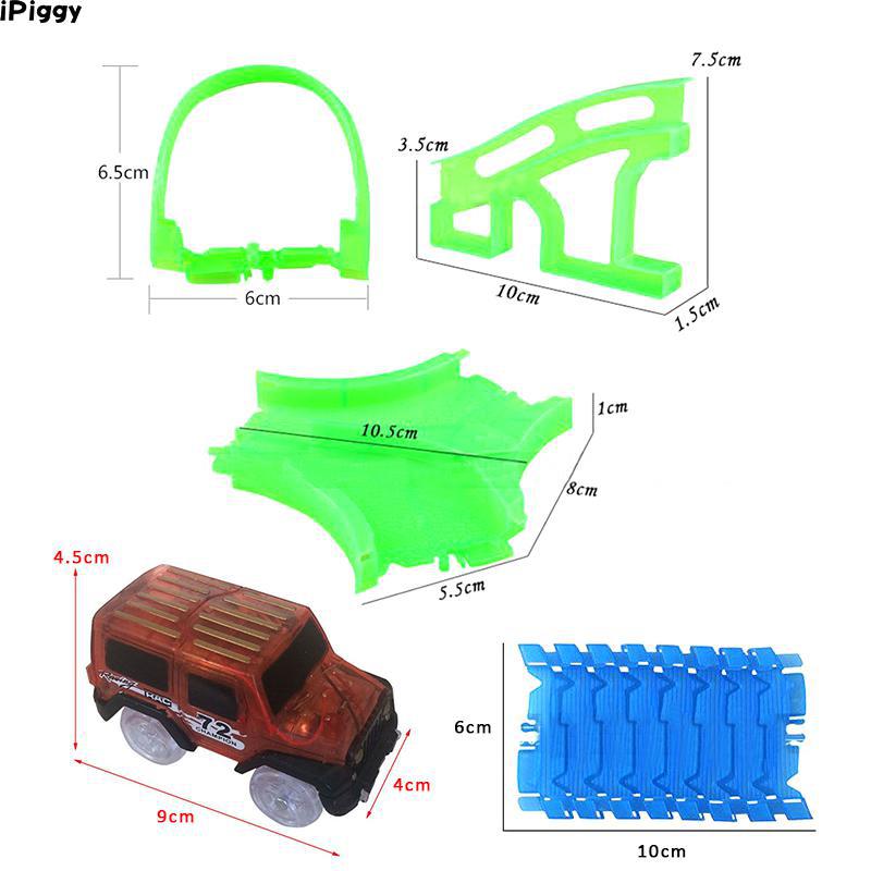 Ipiggy Gloeiende Auto Racing Track Glow In Dark Speelgoed Kruising/Tunnel/Boogbrug Auto Set Bocht Flex cars Speelgoed Voor Kinderen