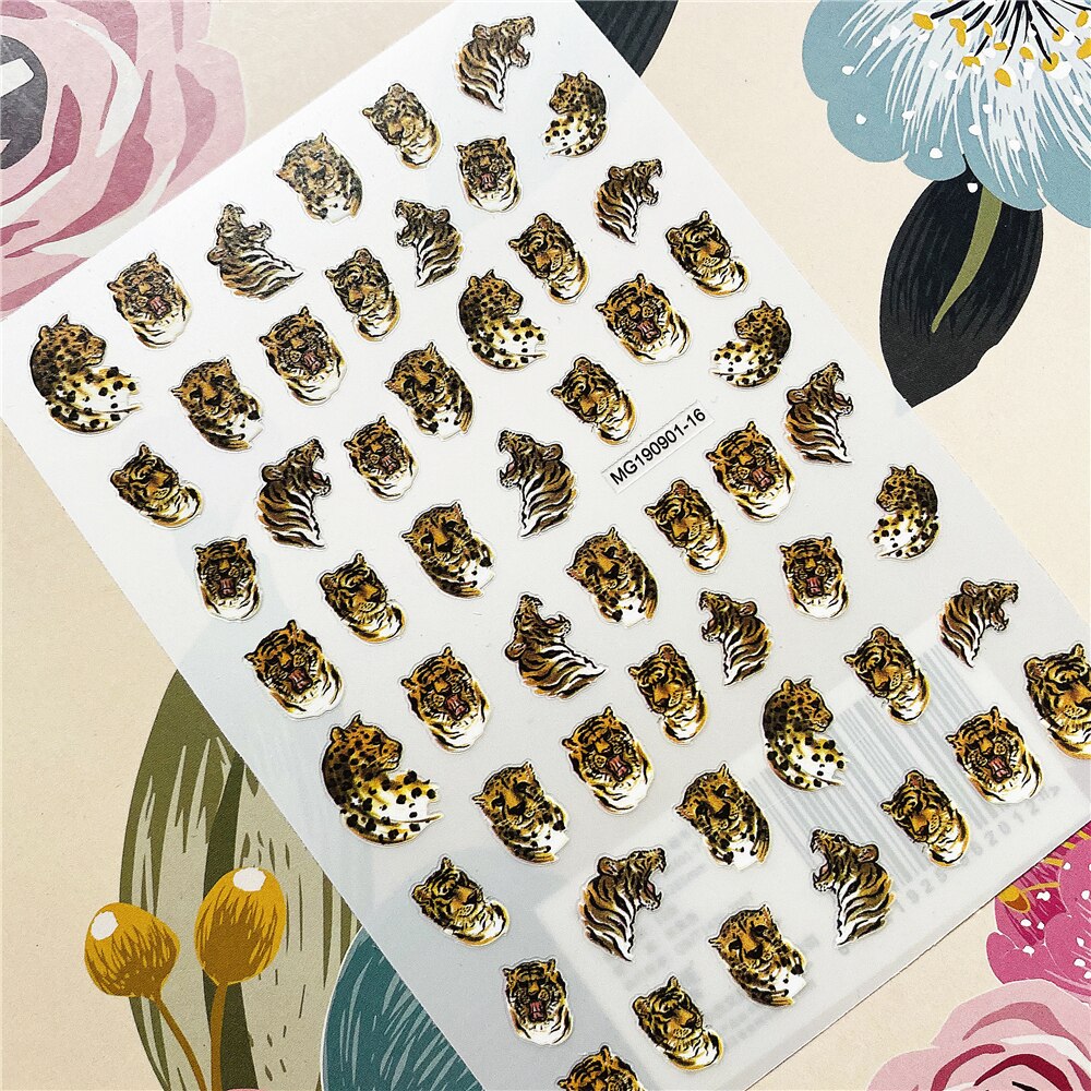 MG190901-16 tête d'animal tête de tigre tête de panthère 3D dos colle ongle décalcomanie ongle autocollant décoration ongle art ongle ornement