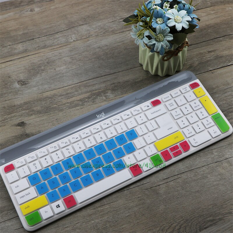 For Logitech MK470 K580 Slim Wireless Keyboard Silicone Dustproof Wireless Desktop keyboard Cover Skin Protector K580 MK 470: Candy blue