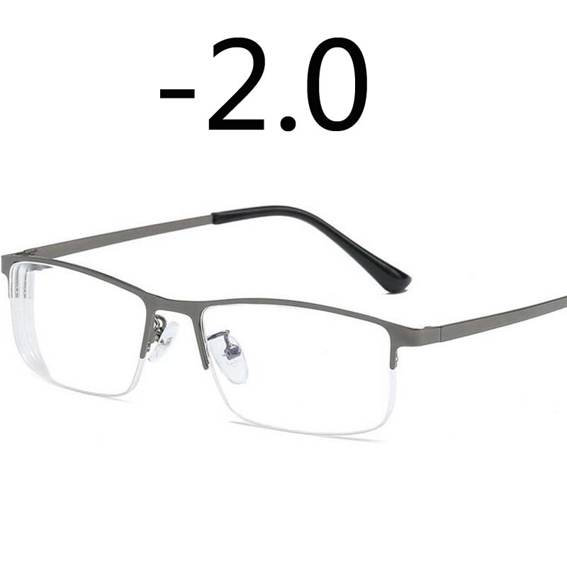 Gafas de miopía de aleación para hombre, lentes cuadradas de medio Marco, antiluz azul, no esférico, recubiertas de capas, 1,0-1,5-2,0-3,0-4,0: -2.0
