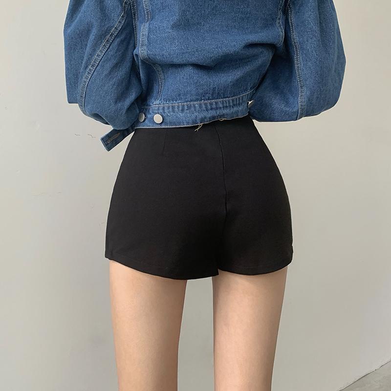 Jupe courte fendue sexy pour femmes, tenue de bureau, imbibée, mini pantalon trapèze noir, taille haute, jambes larges, été