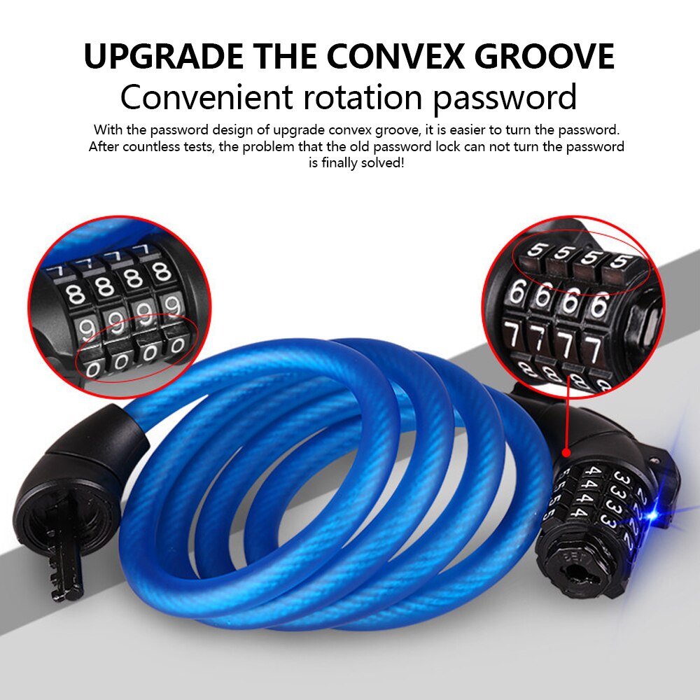 Anti-Theft Bike Lock 4 Digit Code Combination Stainless Steel Cable Spiral Bicycle Security Lock Riding Equipment MTB Bike Lock
