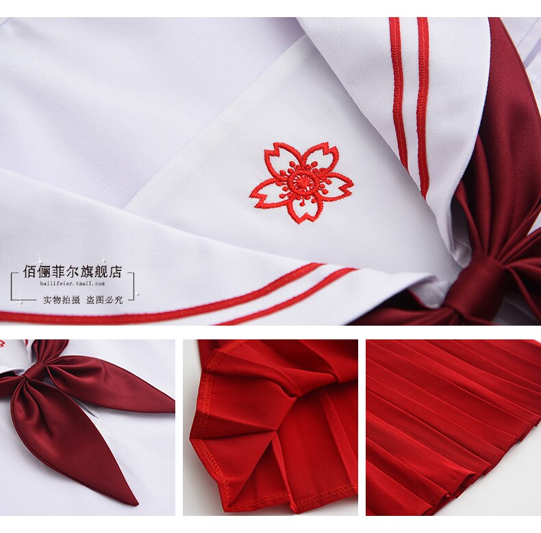 Vestido de uniforme de escuela de estudiante japonés para mujer, vestido de coro de escuela secundaria Lolita, vestido rojo sakura con cuello bordado marinero