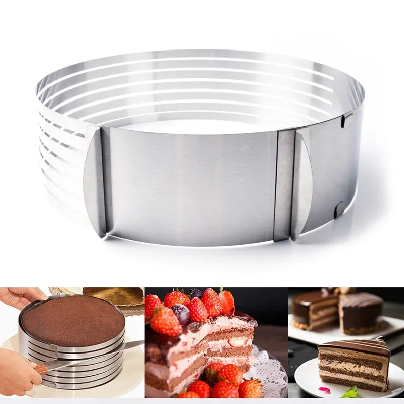 Cortador de pastel de pan redondo ajustable, molde de anillo de Mousse, rebanador de 6 capas, herramienta de horneado de cocina, herramientas de pastelería de confitería, 24-30cm
