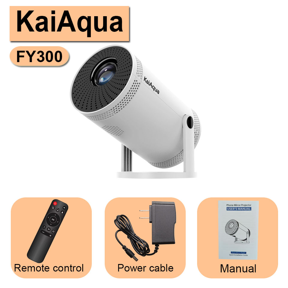 KaiAqua Mini Portable Projector FY300 4K Dual Wifi 260 ANSI Allwinner BT 5.0 1080P 1280*720P Home Cinema Outdoor Projetors: Color4 / EU Plug