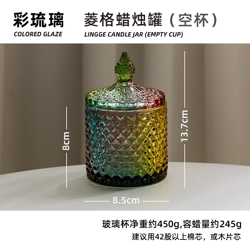 Pot de bougie vide en verre, motif losange gaufré, récipient en verre couleur bougie d&#39;aromathérapie à domicile, bricolage matériel fabrication de bougies: N3
