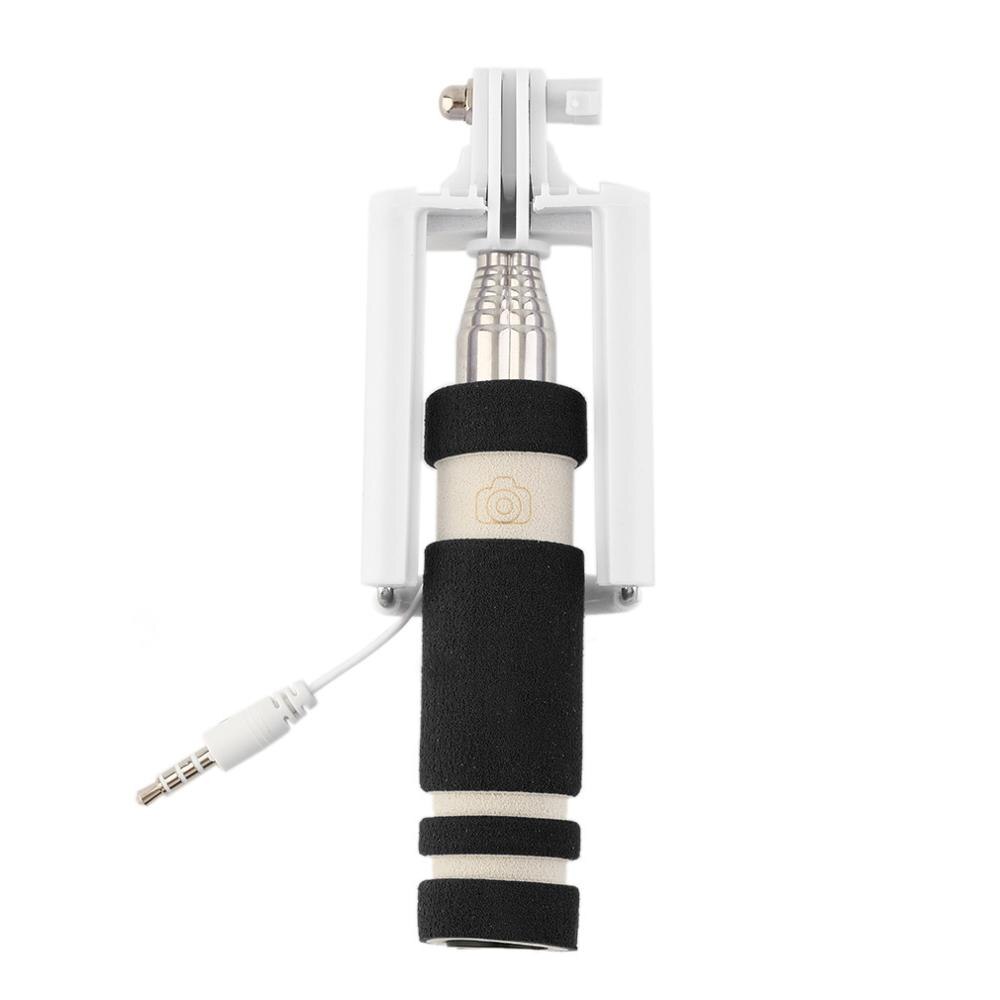 5 colores Mini extensible Selfie Stick con cable remoto obturador monopié para todas las marcas teléfono móvil: Black