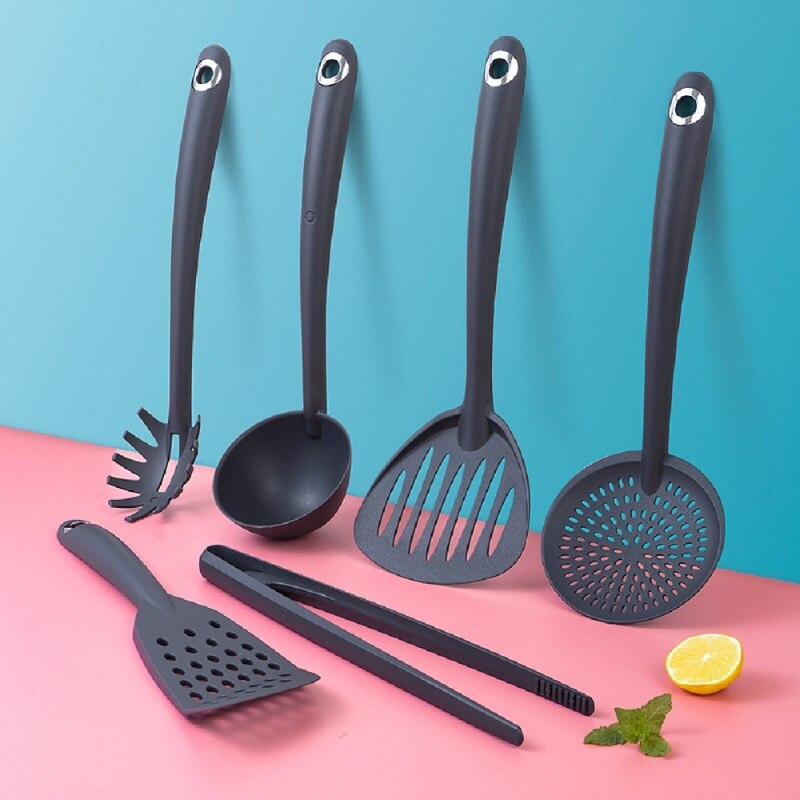 Espumadera antiadherente de nailon resistente al calor, ranurado colador, pinzas finas, utensilios de cocina de grado alimenticio