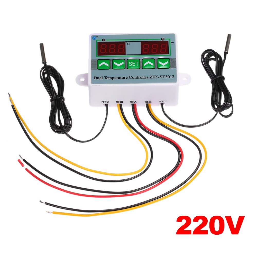 ZFX-ST3012 LED Digital Display Temperature controller Intelligent Digital Dual Thermostat Thermo Controller NTC Sensor Probe: 220V