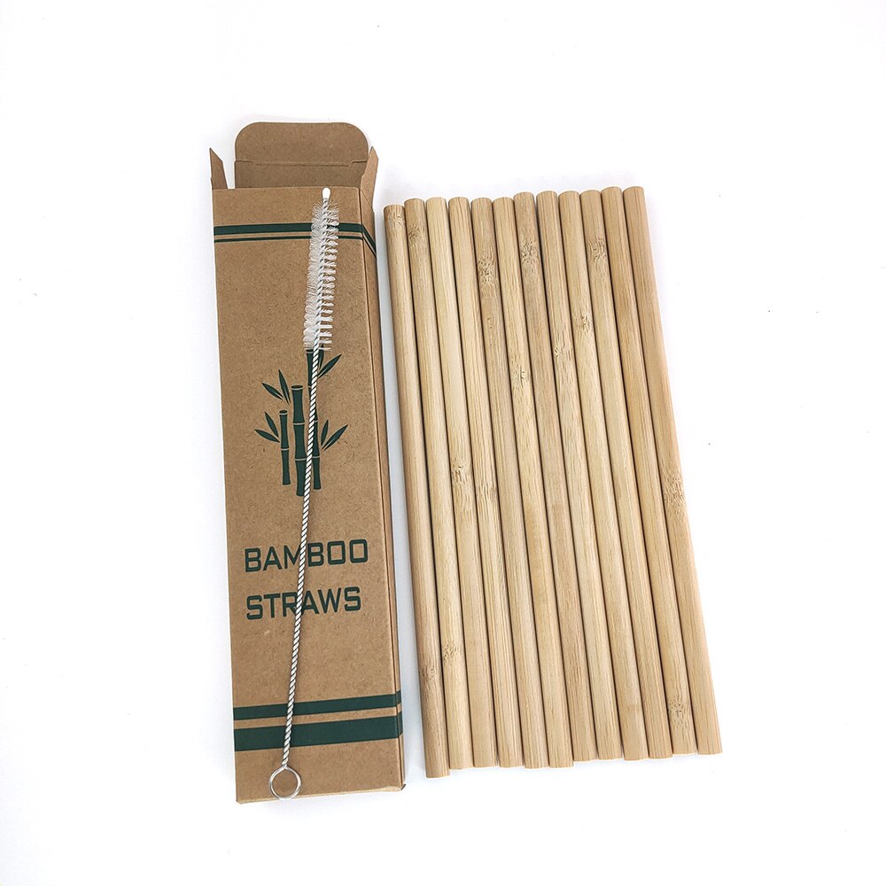 12 stk / sæt bambus sugerør genanvendeligt miljøvenligt festkøkken + ren børste til: 12 stk sugerør 1 børste