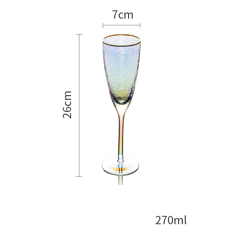 Hammer texture gold-rimmed wine glass crystal champagne glasses goblet cocktail cup kitchen dining bar glassware Drinkware: B1  26x7cm