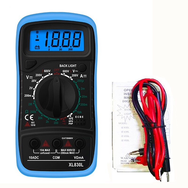 XL830L Multimeter LCD Digital Multimetro /DC Ammeter Voltmeter Tester Meter Protect With Probe: XL830L Blue