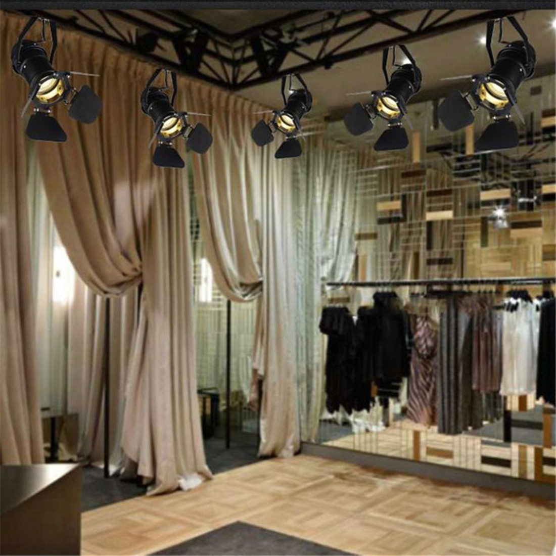 Jahrgang E27 Schienenleuchte, Dachgeschoss industriell Scheinwerfer Schienenleuchte, schwarze Schienenlampe mit Blindtür, Beleuchtung für Bekleidungsgeschäfte und beladen