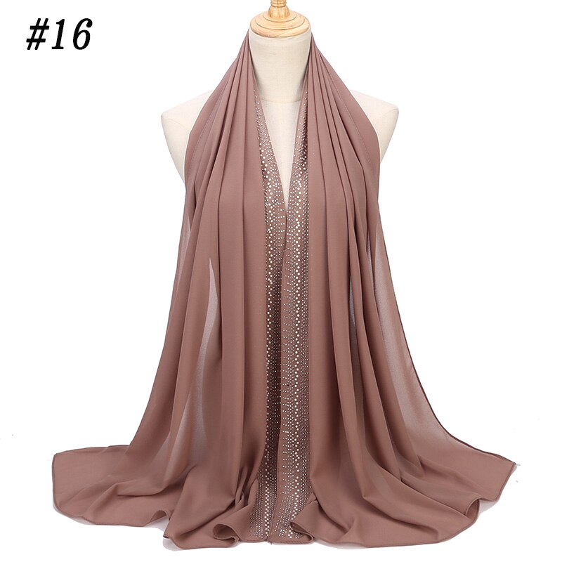Bubbles Chiffon Scarf With Diamond Women Muslim Solid Color hijab Scarf Female Scarf Shawl Bead Wrap Muslim Hijabs: Color 16