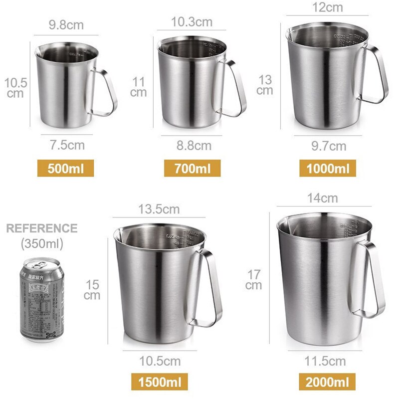200/500/1000ml Edelstahl Messbecher Becher Mischen Harz Werkzeuge Präzision Absolvierte Küche Krug Gießen Auslauf backen Kochen