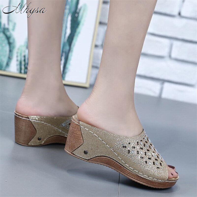 Mhysa Women's Casual Hollow Out Roman style Wedges Platform shoes Slides High Heels Thick Shoes women Sandals