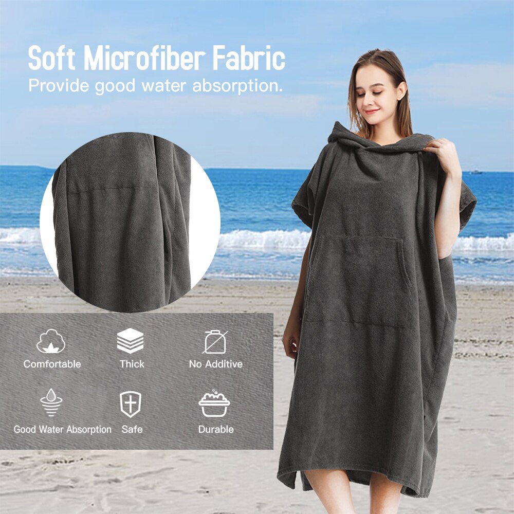 Schnelltrocknendes kapuzenhandtuch mit kapuzentasche, wechselhandtuch für neoprenanzüge, geeignet für strand, kajakfahren, schwimmen, surfen und andere outdoor-sportarten