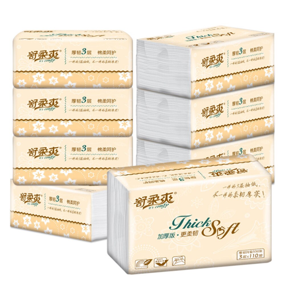 8bags Paper Extraction 3-layers Skin-Friendly Toilet Paper Extraction Protogenesis Napkin Household Tissue Paper (110pcs/bag)