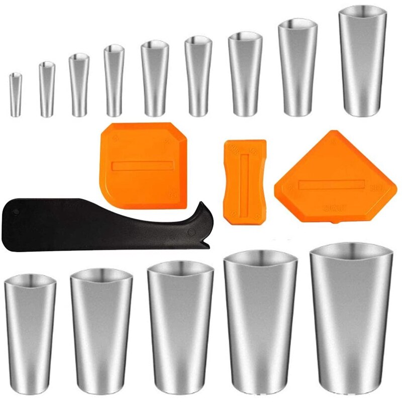 14Pcs Abdichten Düse, Edelstahl Dicht Düse, Abdichten Werkzeug, Dichtmittel Finishing-Tools Mit 4 Pcs Schaber