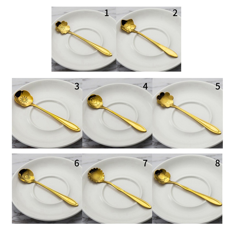 Geschirr Kaffee Rühren Löffel Keramik Griff Blume Scoop Edelstahl Gold Überzogene Kirsche Rose Löffel Küche Werkzeuge