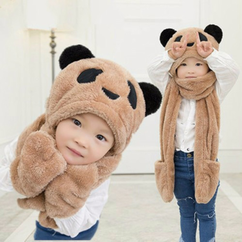 nuevos niños de panda bufanda gorro guantes 3 piezas compatible integrado oído protección estudiante grueso invierno otoño prendas: GINGER / M