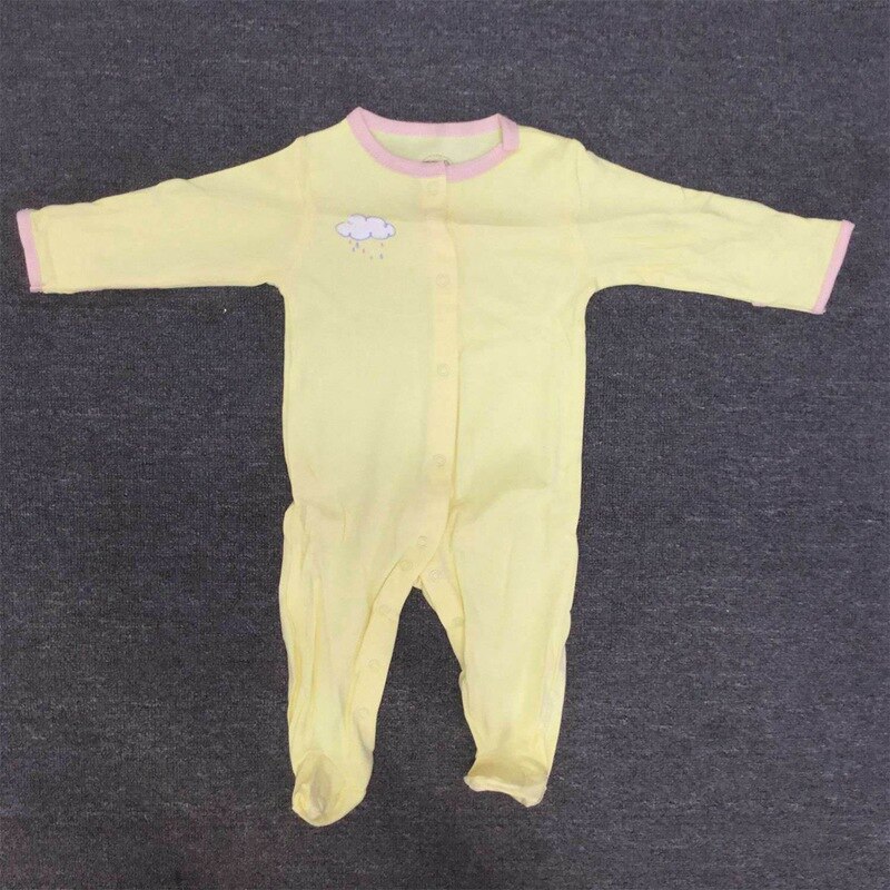 Spring and Autumn Geometric Picture Cotton Long Sleeve Baby One Piece Swimsuit 3 Piece Set 50cm(Pink & Yellow & Blue)