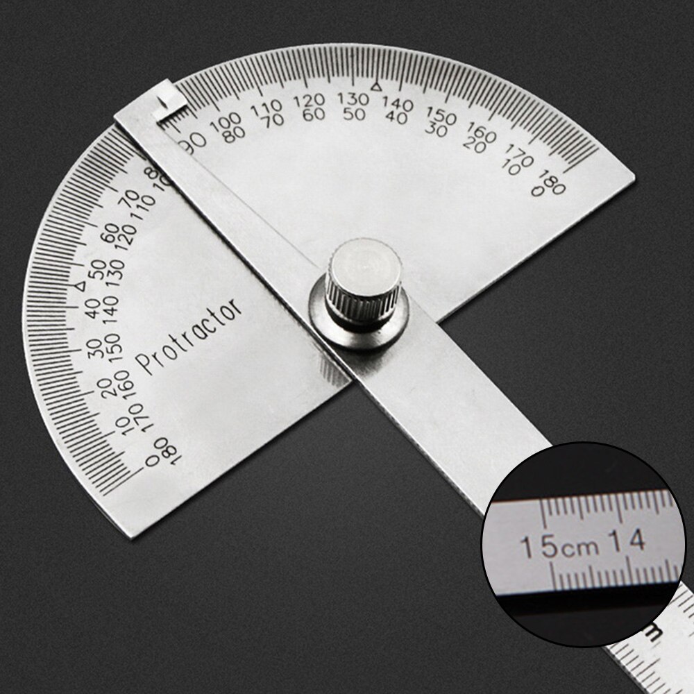 180 Degree Adjustable Protractor Multifunction Stainless Steel Durable Roundhead Craftsman Ruler Mathematics Measuring Tool