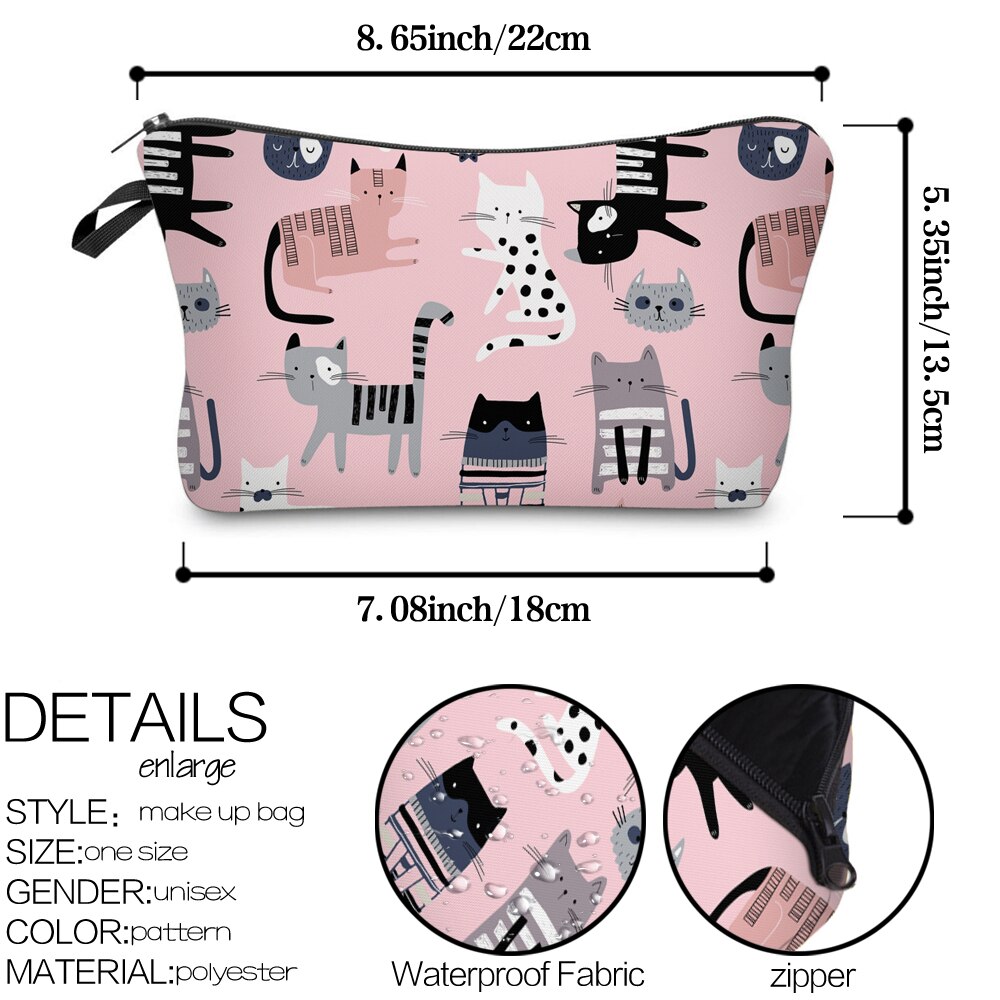 Deanfun Lovely Cat Cosmetic Bag Grils Cute Pink Small Toiletry Bag Portable Travel Bags 52487