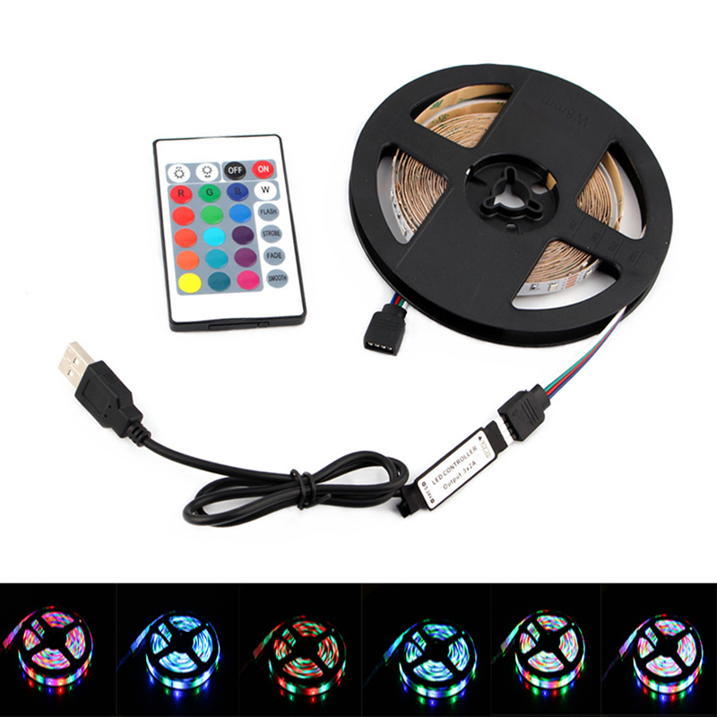 Tira de luces LED RGB de 5V USB 5 V PC TV retroiluminación 2835 0,5 m 1m 2m 3m 4m 5m 5 V voltios tira de luces LED USB cinta de lámpara cinta de diodo