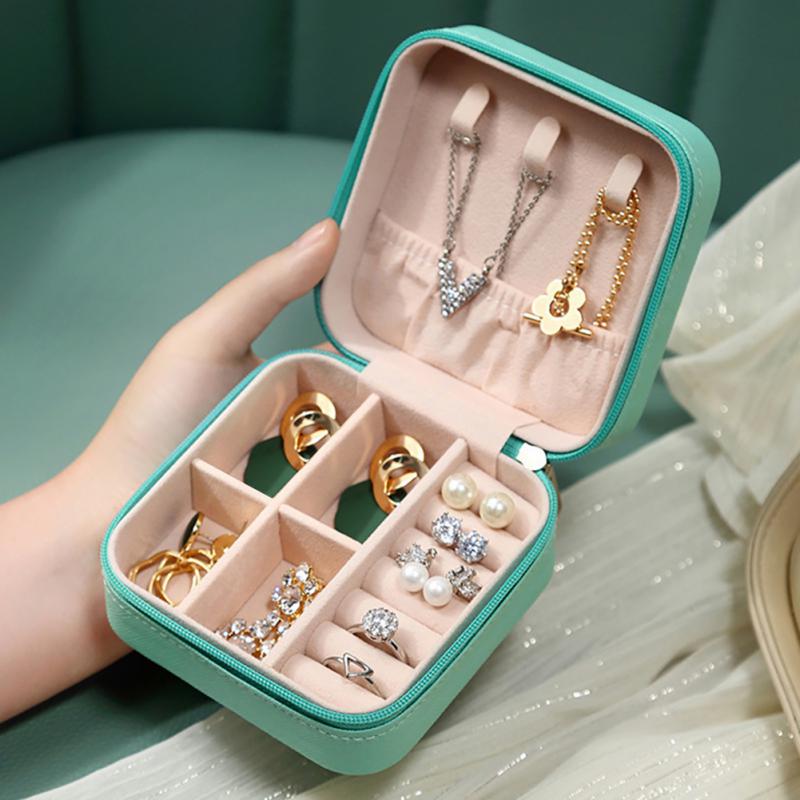 Portable Jewelry Storage Box For Earrings Necklace Ring Button Leather Display Travel Jewelry Case Joyeros Organizador De Joyas