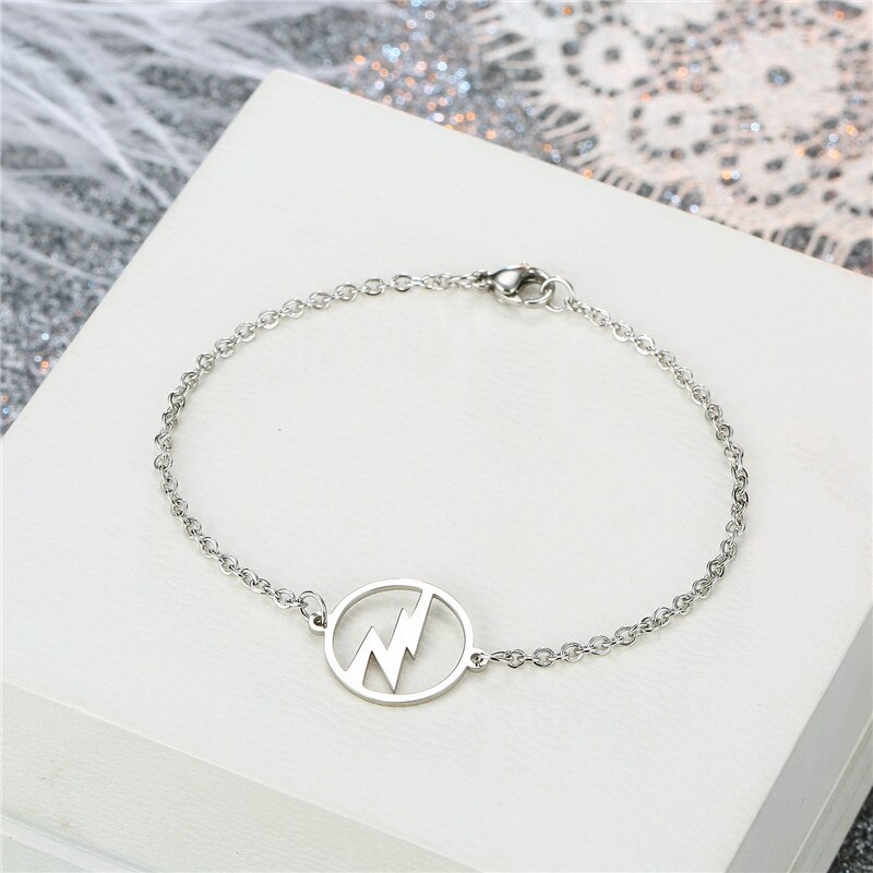 1 PC Chic Runde Hohl Blitz Edelstahl Armband Frauen Silber Farbe Einstellbar Dünne Armband Schmuck B107-1
