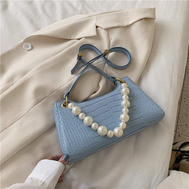 Women Shoulder Bag Small PU Leather Handbag Ladys Subaxillary Bags Luxury Style Messenger Crossbody Bag: Blue