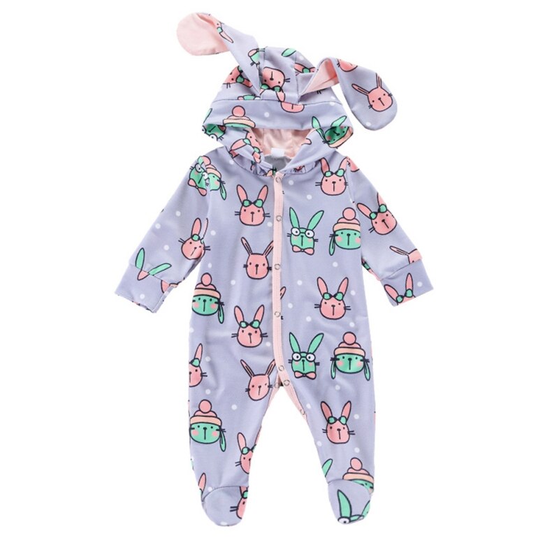 Baby Footies for Boy Girl Long Sleeve Hooded Cotton Cute Cartoon Rabbit Ears Clothes Boys Girls Jumpsuit Spring Autumn