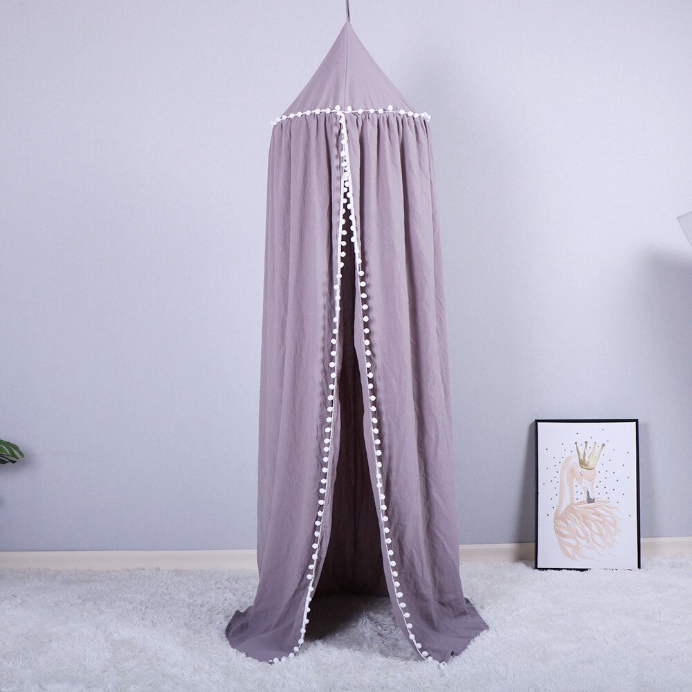 Baby Baumwolle Bett Pompom Vorhang Kinderzimmer Dekoration Krippe Netz Baby Zelt Baumwolle Hing Kuppel Baby Moskito Netz Fotografie Requisiten: grau
