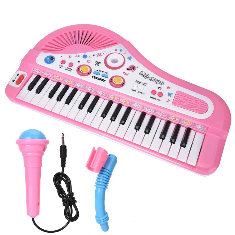Leuke Roze 37-Key Toetsenbord Met Microfoon Musical Digitale Elektronische Oplaadbare Baby Piano Muziek Leren Educatief Kinderen Speelgoed: Default Title