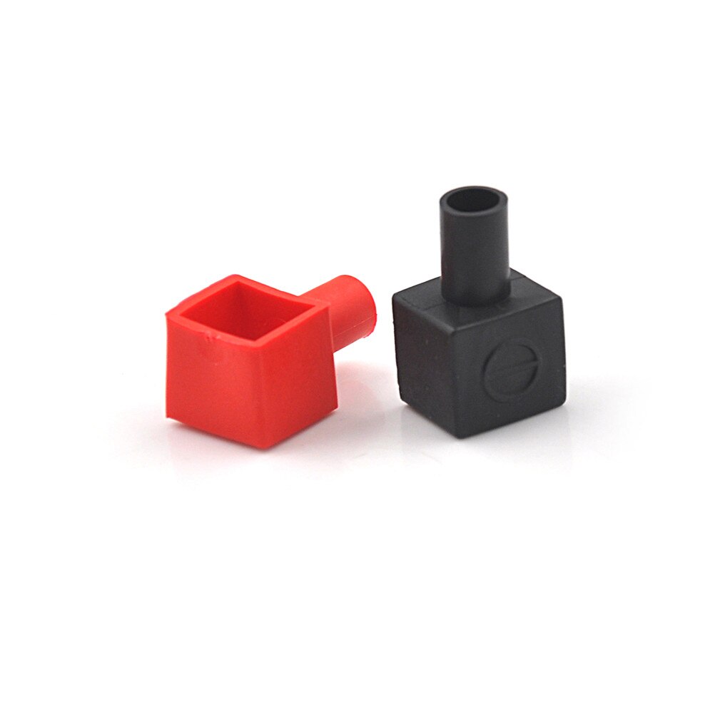 2PCS Red +Black Square Motorcycle Battery Terminals Protection Sleeve Rubber Positive Negative Pole Covers