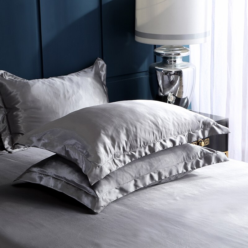 1Pc Emulatie Zijde Satijn Kussensloop Kussensloop Zijden Kussensloop 48X74Cm Diverse Kleuren Te Kiezen Standaard/Queen: silver grey