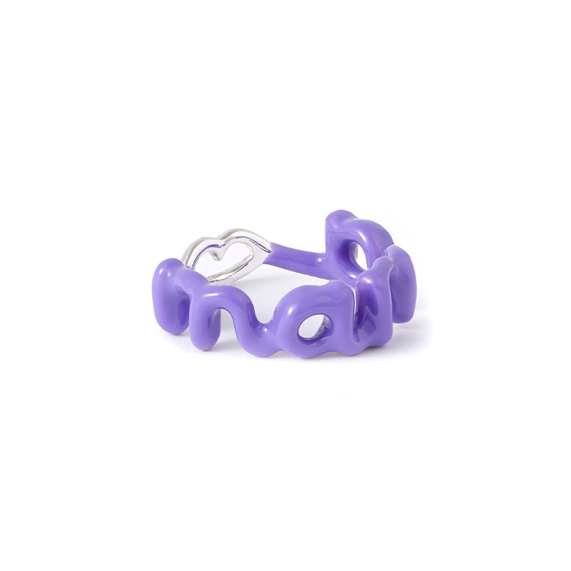 Glowshe Trend Copper Dripping Oil Lip Letter Ring Birthday Party Jewelry Girl's Cute Accessories: 6 / green