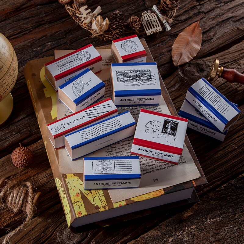 Antique Postmark Wood Seal Bullet Journal Rubber Stamps for Scrapbooking Cards Decoration Embossing Craft standard stamp