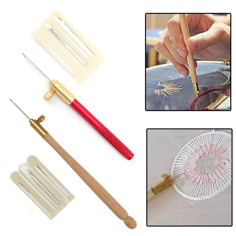 Tambour Hook with 3 Needles Sequin Beads Embroidery Beading Needle Tools Crochet Embroidery Beading Weave Sewing Crochet