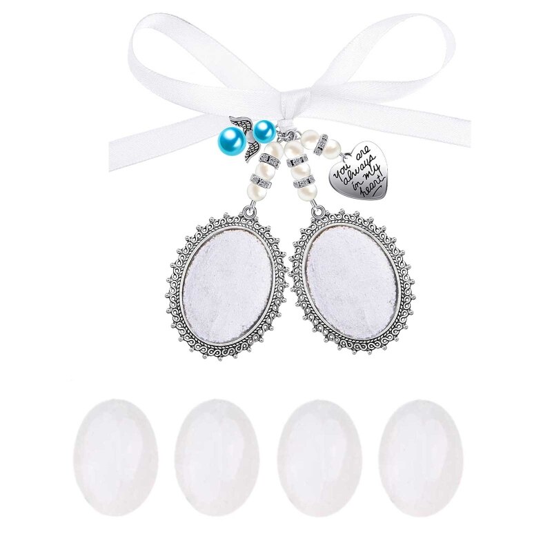 Spilla fai-da-te Charms da sposa doppia cornice in pizzo cornice per foto Cabochon in vetro ovale con pendente adatto per l&#39;uso artigianale delle vacanze