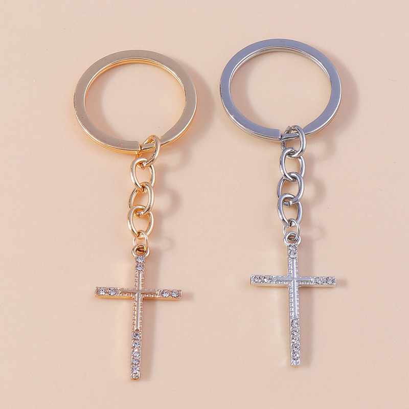 Porte-clés religieux croix en cristal biscuits pour femmes et filles, porte-clés, porte-clés, breloques de sac à main, bijoux à bricoler soi-même, , luxe: Orange foncé