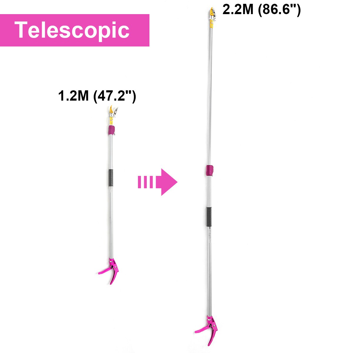 2.2m Extra Long Reach Pruner Cut and Hold Bypass Pruner Max Cutting 1/2 inch Fruit Picker and Tree Cutter For Garden