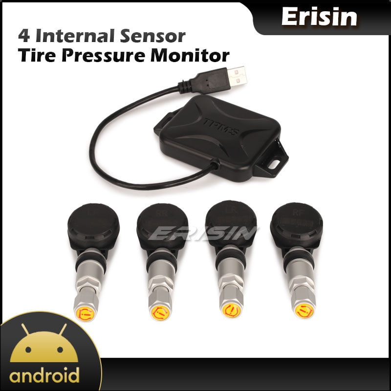 Erisin-Módulo TPMS USB 342, presión de neumáticos, 4 sensores internos para Android 6,0, 7,1, 8,0, 9,0, 10,0 unidades