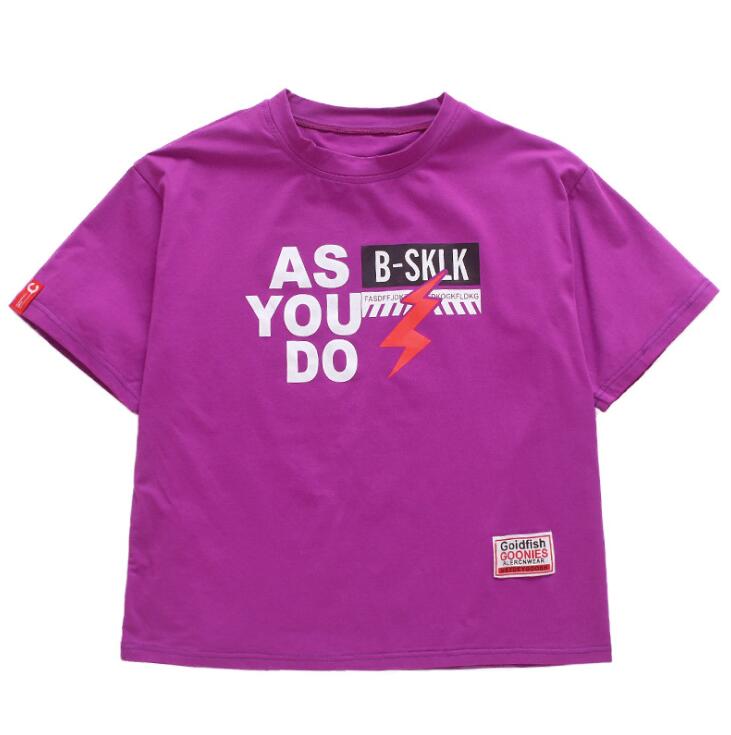 Barn hip hop dans kläder festival outfits lös t-shirt toppar jeans byxor pojke flickor jazz dans kostym kläder street wear: T-shirt / 120