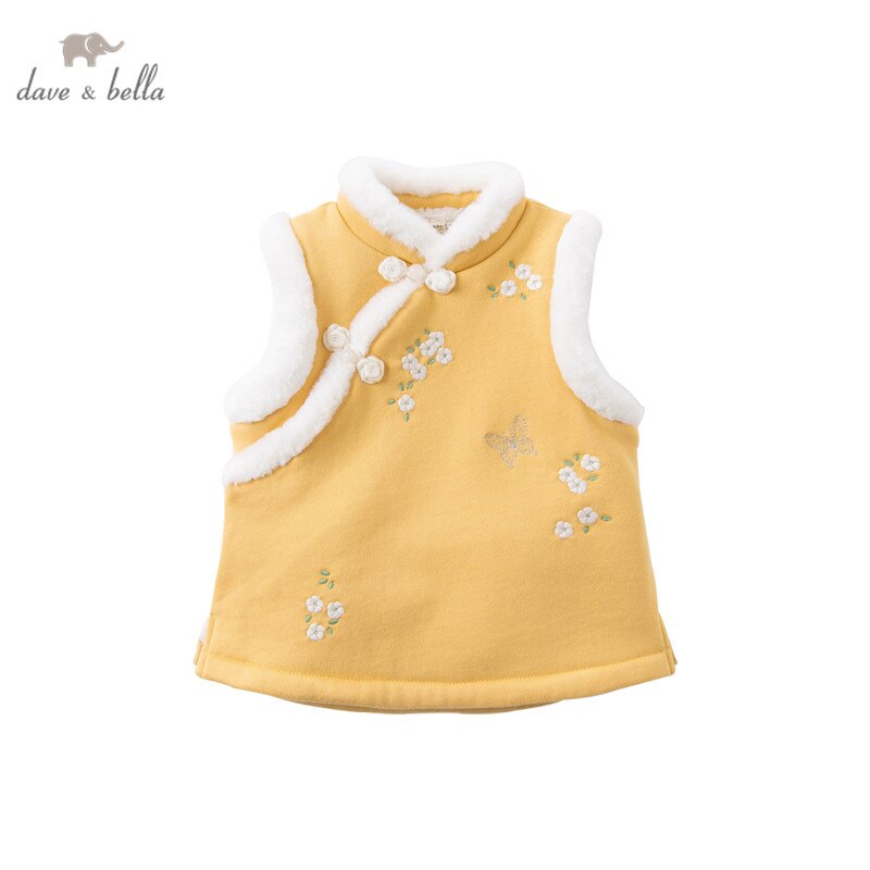 DBJ15558 Dave Bella Winter Kids Meisjes Chinese Stijl Bloemen Borduren Gewatteerde Jas Kinderen Mode Mouwloze Vest