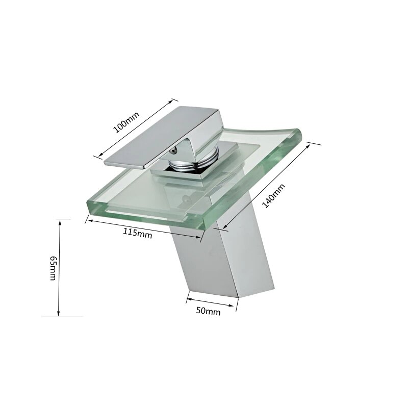 LED Basin Faucet Brass Waterfall Temperature Colors Change Bathroom Mixer Tap Deck Mounted Wash Sink Glass Taps