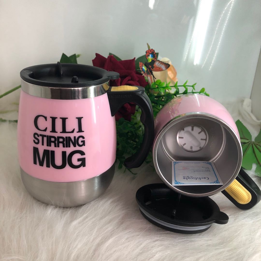 Tasse de agitation automatique de tasse isolée par Double de tasse thermique d'acier inoxydable de 450ml pour la force magnétique de tasse d'agitation d'individu de lait de café: pink flower