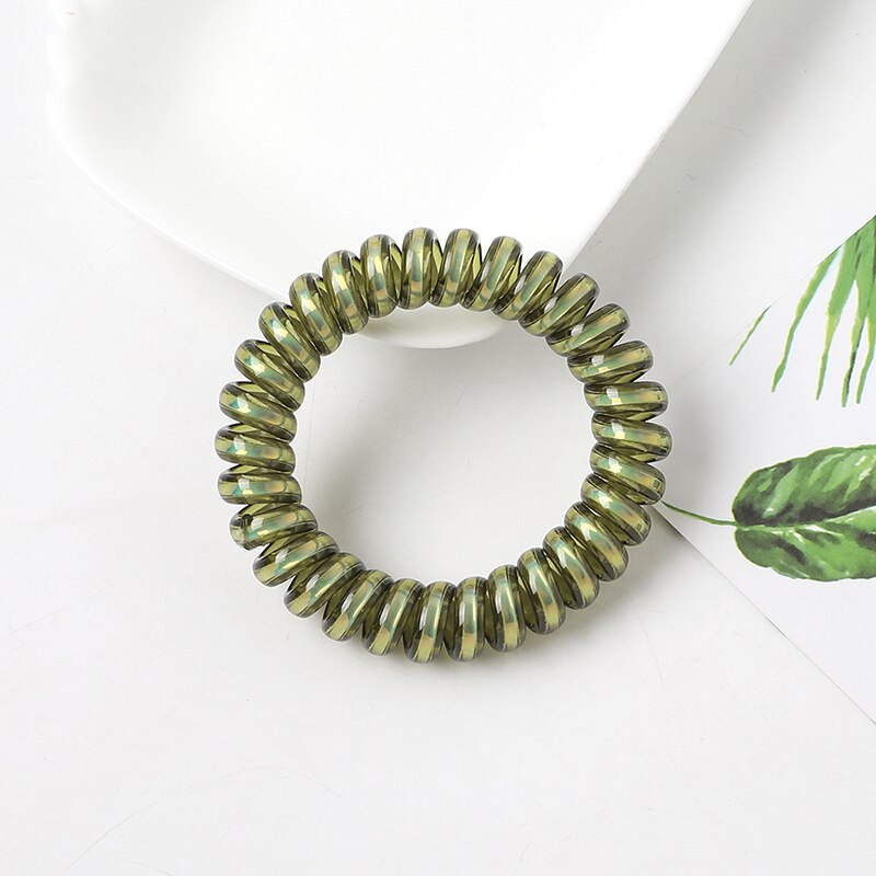 Coletero en espiral de goma de plástico elástico, fino y pequeño, cable para teléfono, sin pliegues, lazos para el pelo, banda para el pelo: Verde militar