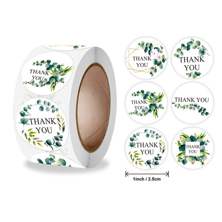 100-500pcs Round Floral thank you stickers Green leaf flower sticker for scrapbooking package seal labels wedding Decor